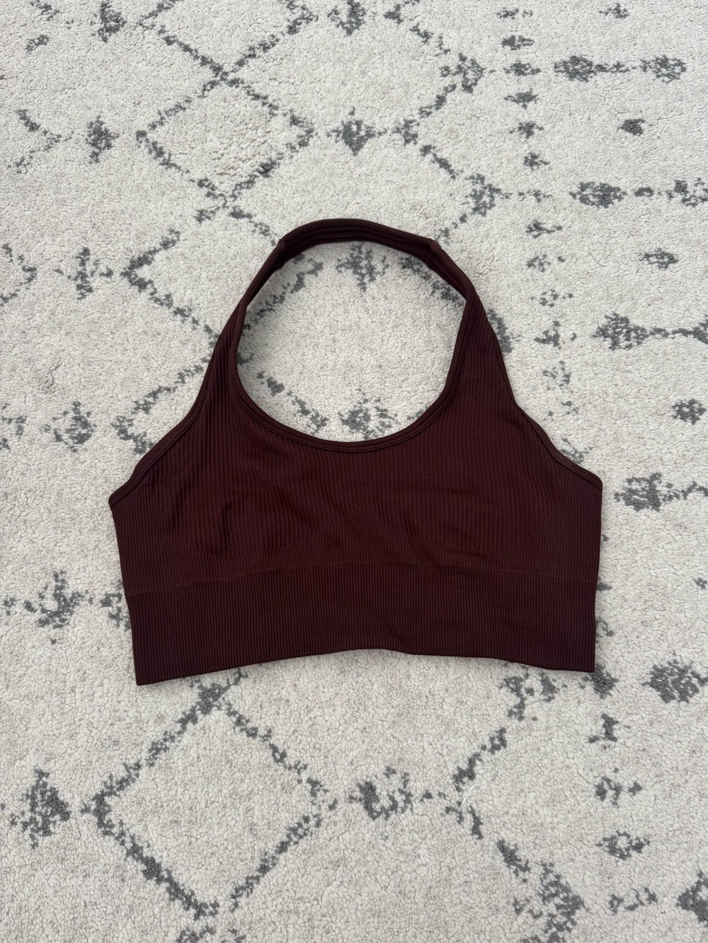 Brown Ribbed Halter Crop Tank Top